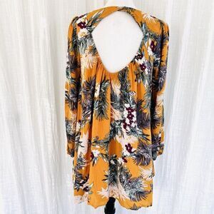 One The Land Yellow & Gray Floral Flowy Boho Fully Lined Dress ~ Medium